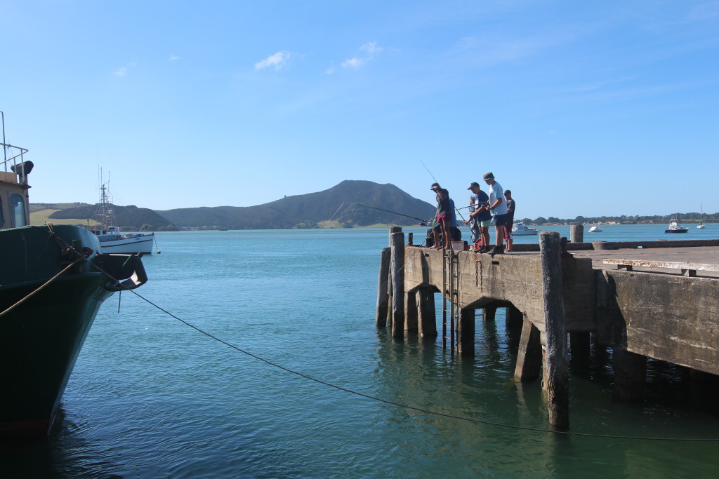 Fishing off Pukenui Wharf, a short walk from Pukenui Holiday Park